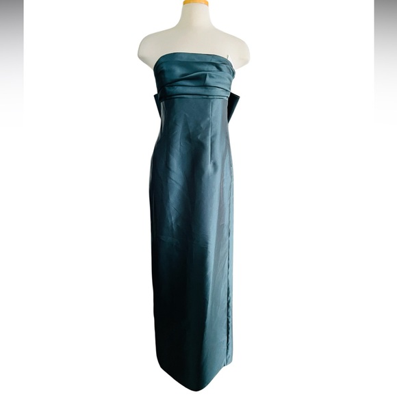 Alfred Sung Strapless Bow Back Satin Column Gown Evergreen Size 10 NWT - Picture 4 of 12
